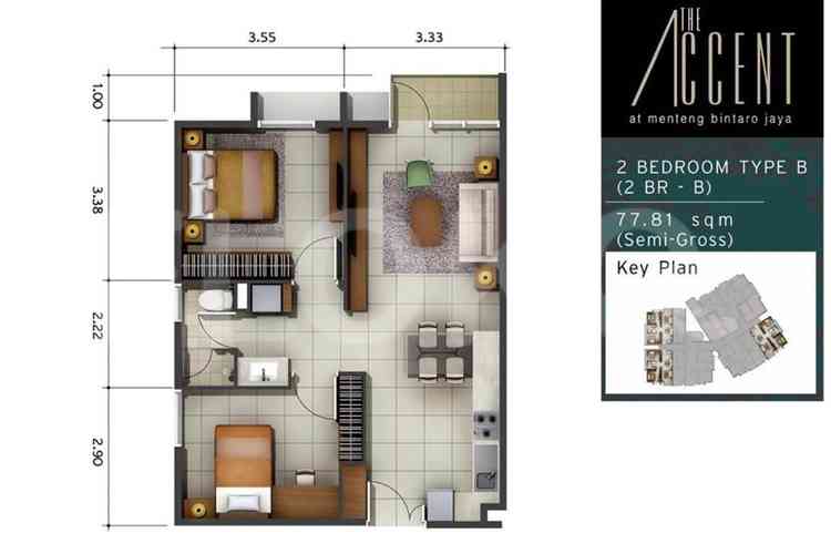 Tipe 2 Kamar Tidur di Lantai 23 untuk disewakan di The Accent Bintaro - fbia49 4