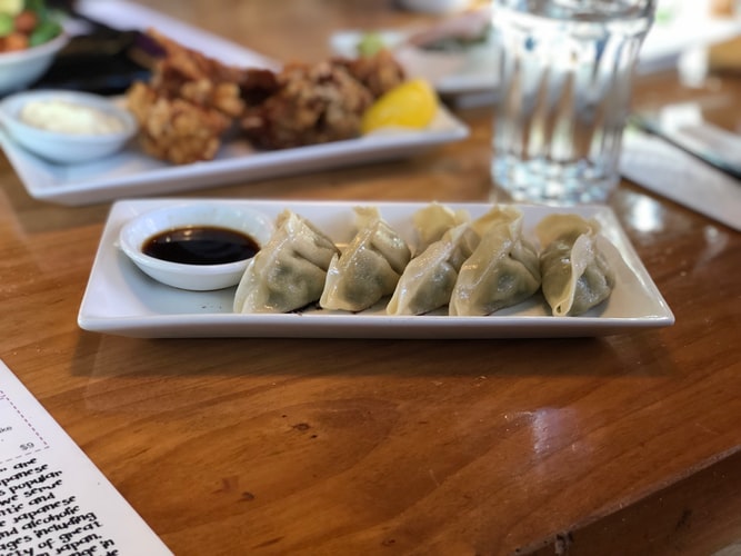 dumplings served on a table